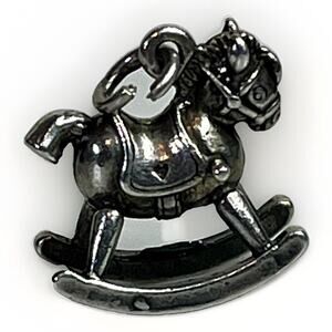 Vintage Sterling Silver Rocking Horse 3D Heart Saddle Charm for Bracelet- 5.1g